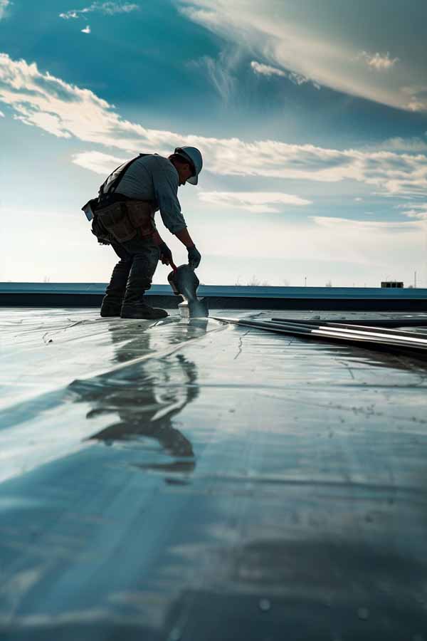 A man working on a commercial roof repair in Columbus, Ohio