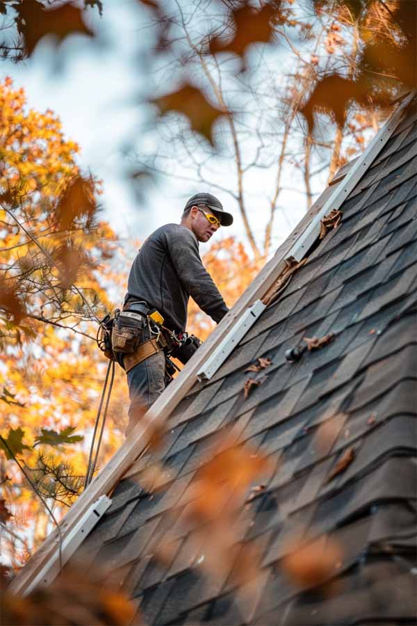 A man working on a residential roof installation in Columbus, Ohio